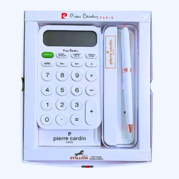 Pierre Cardin White Stallion Set Of Exclusive Calculator & Ball Pen