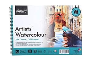BRUSTRO Artist Watercolour 25% Cotton Watercolour Pad, Cold Pressed, 300 GSM A3-15 Sheets.