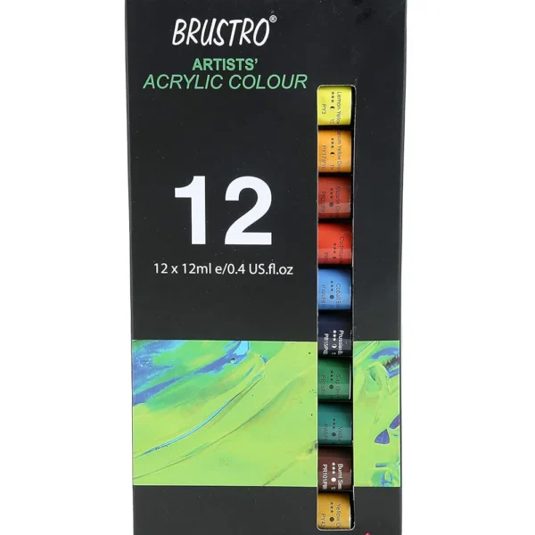 BRUSTRO Artist's Acrylic colour Paint | 12ML Tubes Set of 12 Colours