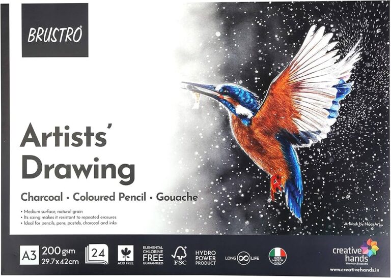 BRUSTRO Artist Drawing Pad | 200 GSM, A3, 24 Sheets | Ideal for Charcoal,
