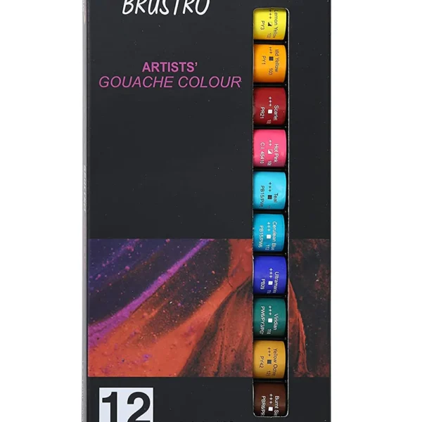 BRUSTRO Artist's Gouache colour Paint | 12ML Tubes Set of 12 Colours|