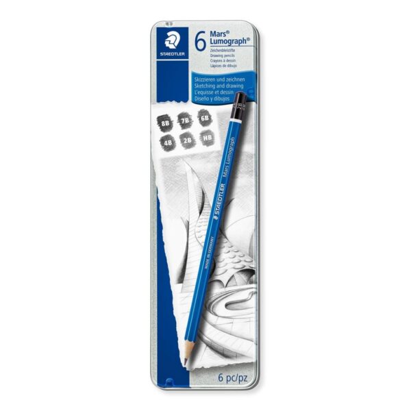 Staedtler Mars Lumograph - Drawing Graphite Pencil - Metel Tin Box of 6 - Assorted