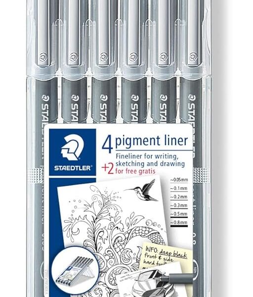 Staedtler 4+2 Pigment Liner Fineliner, Sketching And Drawing Pen Set (Pack of 6) Free 2 Gratis