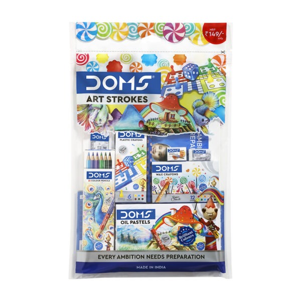 Doms Art Strokes Kit | Perfect Value Pack | Kit for Creative Minds | Combination of 10 Stationery Items | Pack of 1