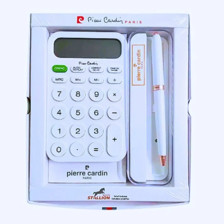Pierre Cardin White Stallion Set Of Exclusive Calculator & Ball Pen - Bhandari Stationers - Best Stationery Store In Kota