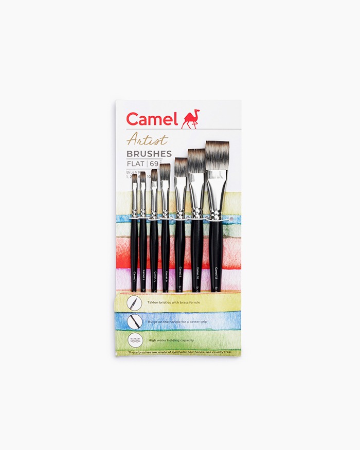 Camel Artist Brushes Mix Series 69-Flat & Long Handle, Set of 7 - Bhandari Stationers