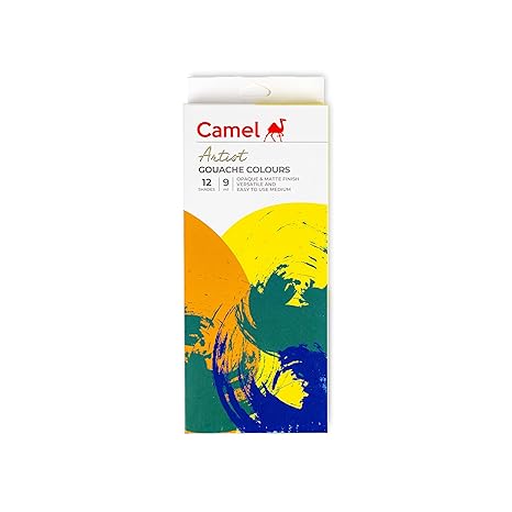 Camel Artist Gouache Colours Pack of 12 Shades, 9ml Each With Free 1N Camel Sketch Book A5 - Bhandari Stationers