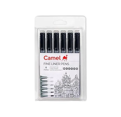 Camel Fine Liner Pens, assorted pack of 6 pens - Bhandari Stationers - Best Stationery Store In Kota