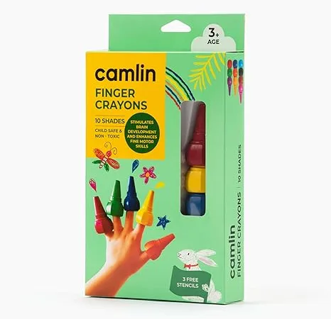 Camlin Finger Crayons - 10 Shades With Free 3 Stencils, Multi-Coloured - Bhandari Stationers - Best Stationery Store In Kota