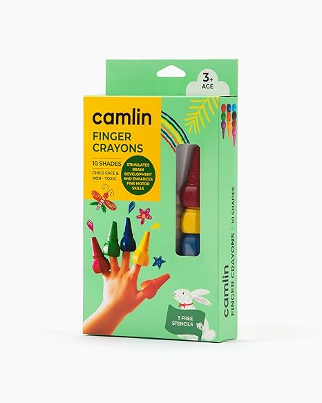 Camlin Finger Crayons - 10 Shades With Free 3 Stencils, Multi-Coloured - Bhandari Stationers