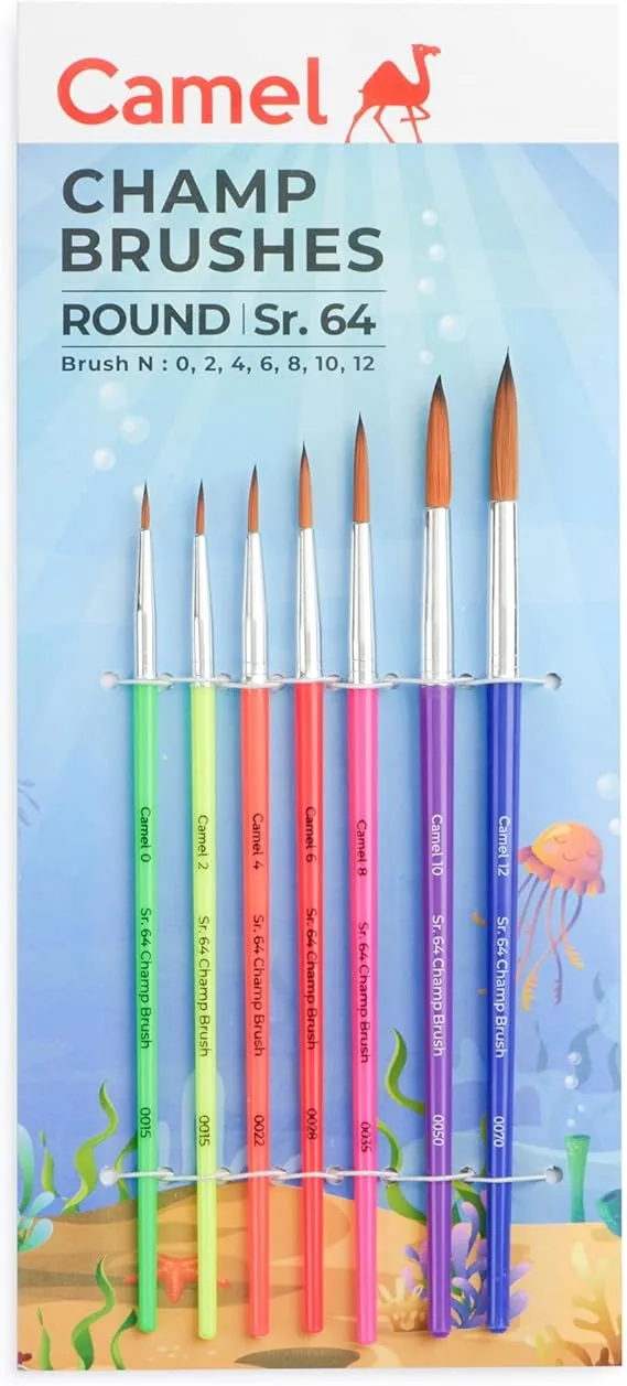 Camel Champ Round Brush Set - Pack of 7 (Multicolor) - Bhandari Stationers - Best Stationery Store In Kota