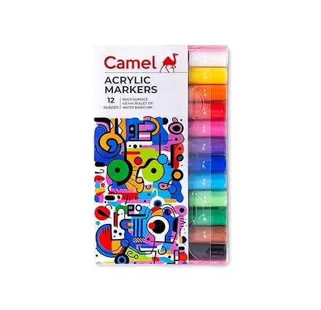 Camel Acrylic Markers 12 shades, Bullet Tip - Bhandari Stationers - Best Stationery Store In Kota