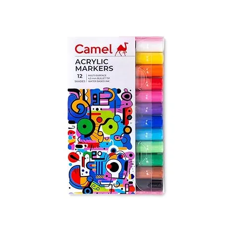Camel Acrylic Markers 12 shades, Bullet Tip - Bhandari Stationers - Best Stationery Store In Kota