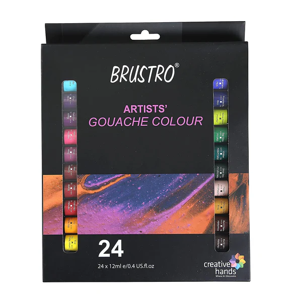 BRUSTRO Artist’s Gouache colour Paint | 12ML Tubes Set of 24 Colours - Bhandari Stationers