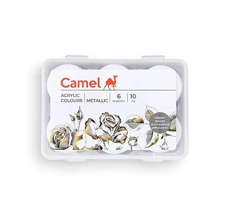 Camel Acrylic Metallic Colour - 10ml each, 6 Shades - Bhandari Stationers - Best Stationery Store In Kota