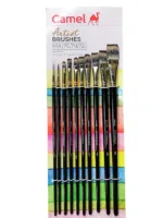 Camel Artist Paint Brush Mix Series 70, 71 & 72 - Round, Flat & Filbert Synthetic taklon Long Handle, Set of 10 - Bhandari Stationers - Best Stationery Store In Kota