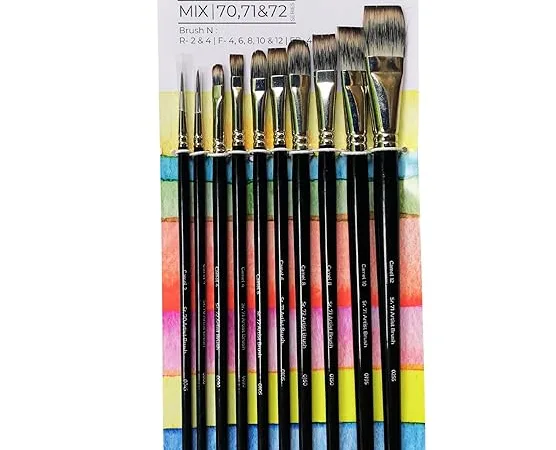 Camel Artist Paint Brush Mix Series 70, 71 & 72 - Round, Flat & Filbert Synthetic taklon Long Handle, Set of 10 - Bhandari Stationers - Best Stationery Store In Kota