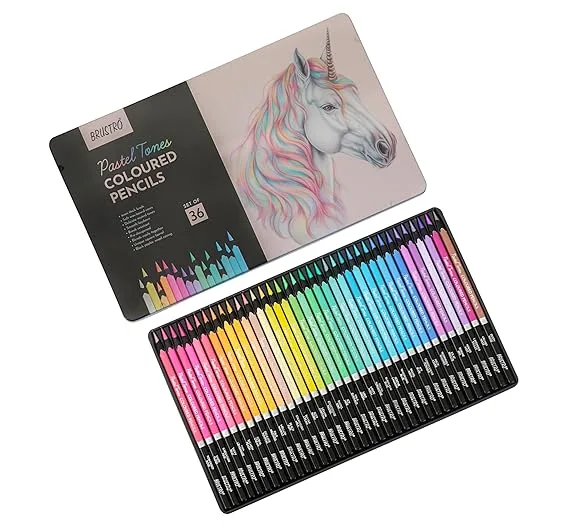 BRUSTRO Pastel Tone Coloured Pencils Set of 36 - Bhandari Stationers - Best Stationery Store In Kota