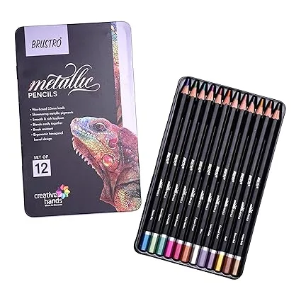 BRUSTRO Artist Metallic Colour Pencil Set of 12 Shade - Bhandari Stationers - Best Stationery Store In Kota