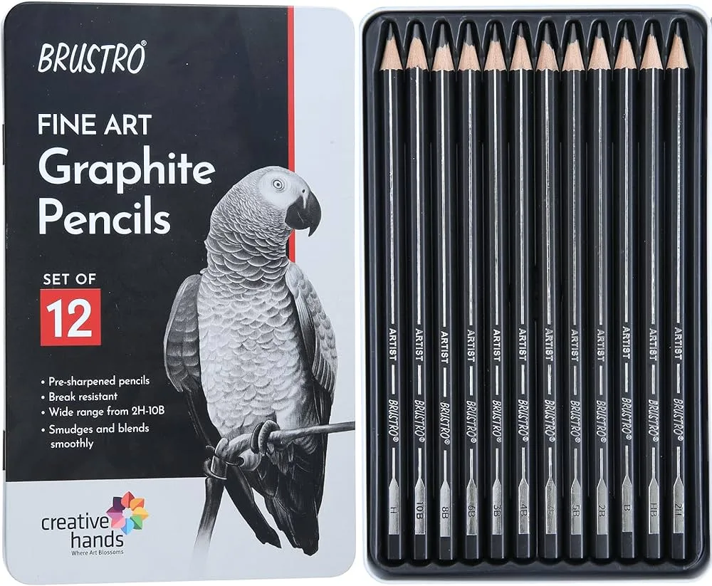 81sQWotWupL._AC_UF1000,1000_QL80_ BRUSTRO Fine Art Graphite Pencil - Set of 12 - Bhandari Stationers - Best Stationery Store In Kota