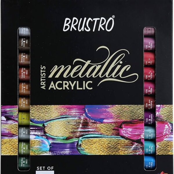 BRUSTRO Artist’s Metalic Acrylic colour Paint | 12ML Tubes Set of 24 Colours - Bhandari Stationers