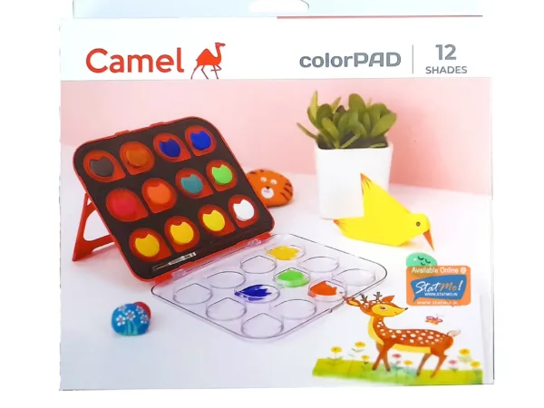 Camel Color Pad Watercolor Cake with Paint Brush | 12 Shade Set - Bhandari Stationers - Best Stationery Store In Kota