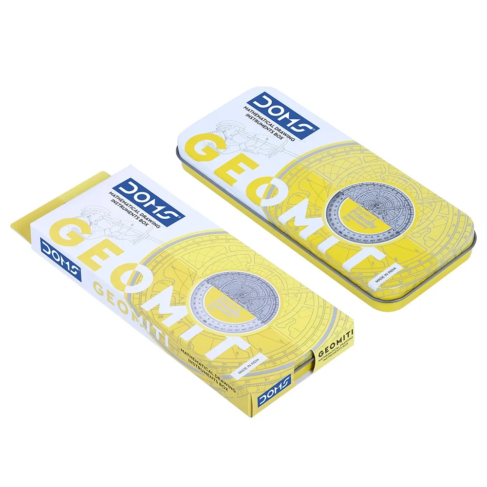 07 DOMS Geomiti Mathematical Drawing Instruments Set, Yellow Metal Box - Bhandari Stationers - Best Stationery Store In Kota