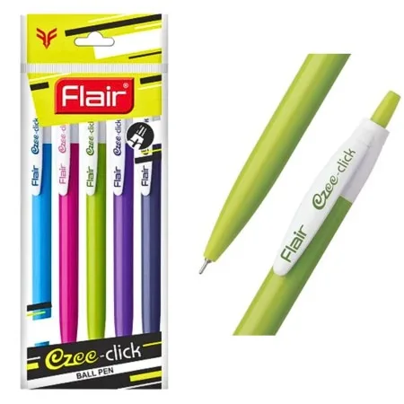 FLAIR Ezee Click Ball Pen Packet | Different Playful Body Colors 5 Unit Pack - Bhandari Stationers - Best Stationery Store In Kota
