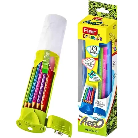 Flair Aero Pencil Kit 10 Peace With Premium Eraser And Sharpener - Bhandari Stationers - Best Stationery Store In Kota