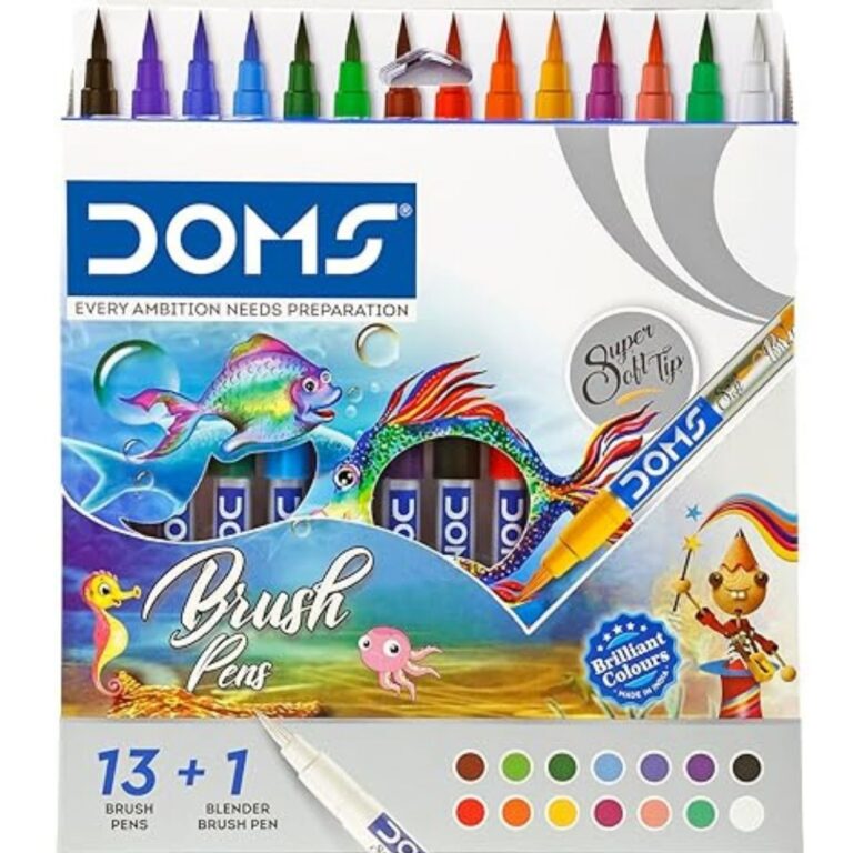 DOMS 12 Shades Brush Pen Box Pack | Super Soft Tip With Brilliant Colors | Water Based Ink Pack Of 1, Multicolor - Bhandari Stationers