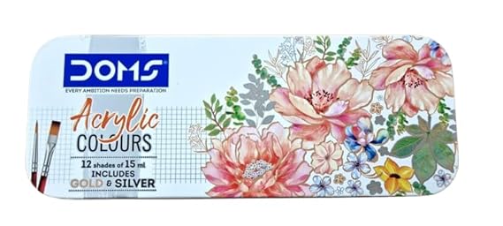 DOMS Acrylic Colours 12 Shades Of 15ml Includes Gold & Silver - Bhandari Stationers