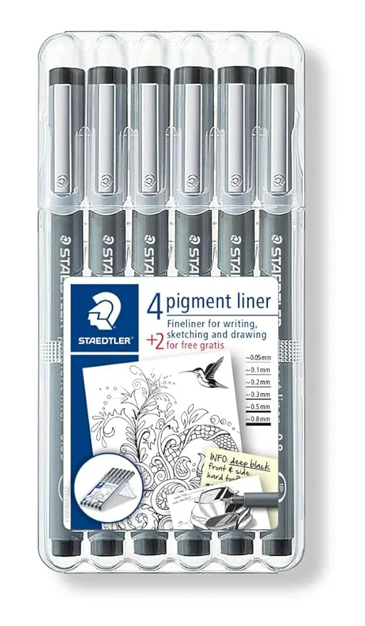 Staedtler 4+2 Pigment Liner Fineliner, Sketching And Drawing Pen Set (Pack of 6) Free 2 Gratis - Bhandari Stationers - Best Stationery Store In Kota