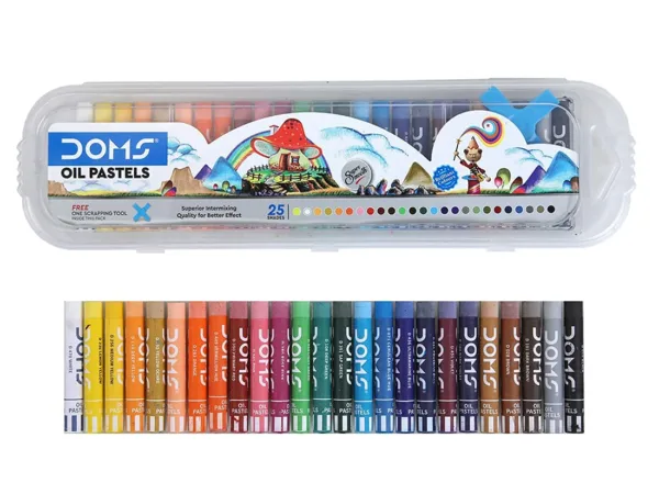 DOMS Oil Pastels 25 Shades with Case | Smooth Color Intermixing for Better Effect | Free Scrapping Tool | Pack of 1, Multicolor - Bhandari Stationers - Best Stationery Store In Kota