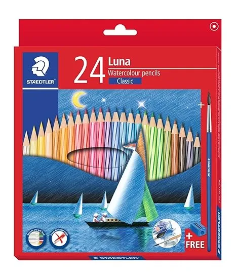 Staedtler Luna Watercolor Pencils, Classic 24 Pieces Free Pencil+Eraser+Colour Pencil - Bhandari Stationers - Best Stationery Store In Kota