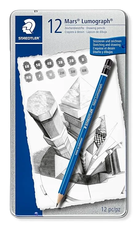 Staedtler Mars Lumograph - Drawing Graphite 12 Pencil - Metel Tin Box of - Best Stationery Store In Kota