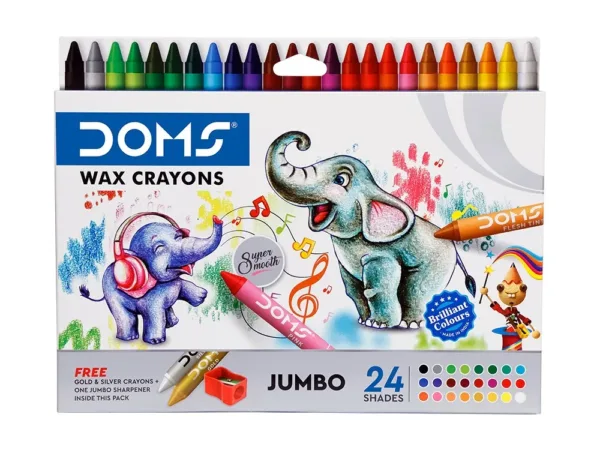 DOMS Jumbo Wax Crayons Super Soft 24 Shades Worth Free Gold & Silver Crayons Inside This Pack - Bhandari Stationers - Best Stationery Store In Kota