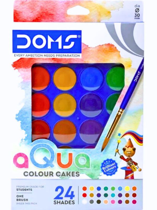Doms Aqua Colour Cakes - 24 Shades Pack of 1 | Include One Brush Inside - Bhandari Stationers