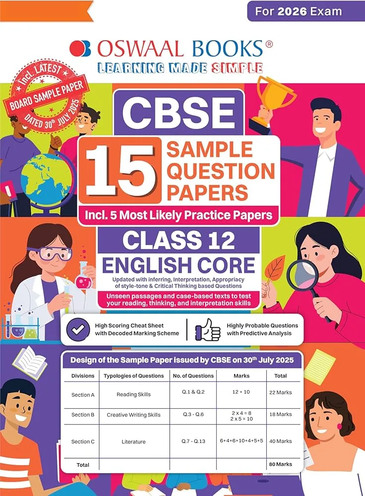 81NjJuuuo3L._AC_UF1000,1000_QL80_ Oswaal Books CBSE English Core 15 Sample Question Paper For Class 12th, 2025-26 With Solution - Bhandari Stationers