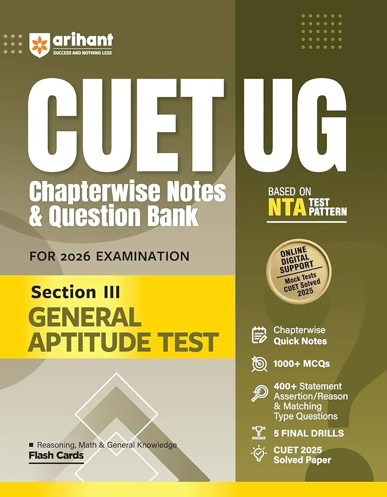 71kE19HtdhL._AC_UF1000,1000_QL80_ Arihant CUET UG Section 3rd General Aptitude Test Chapterwise Notes & Question Bank Paper For 2026 Examination - Bhandari Stationers