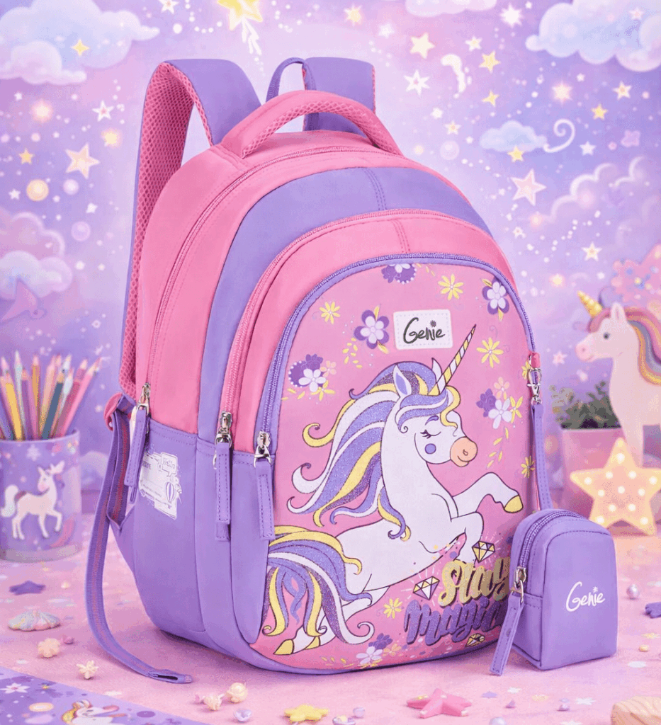 Genie Twinkle Corn School Bag for Kids - Pink - Bhandari Stationers