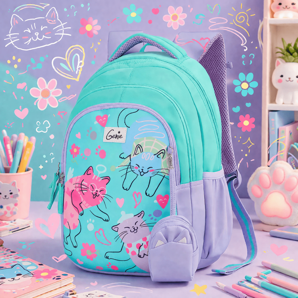 Genie Purrfect School Bag for Kids - Teal - Bhandari Stationers