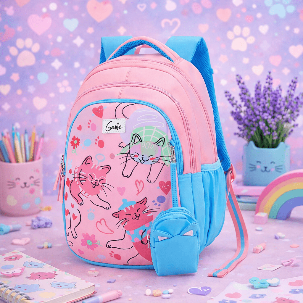 Genie Purrfect School Bag for Kids - Pink - Bhandari Stationers