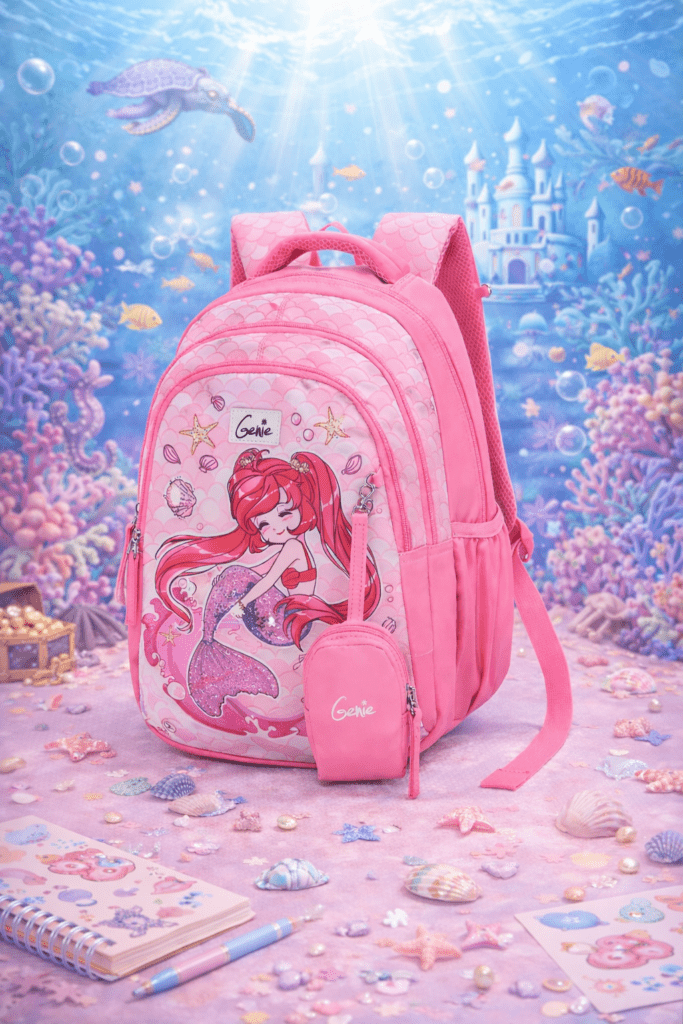 Genie Mermaid School Bag for Kids - Pink - Bhandari Stationers