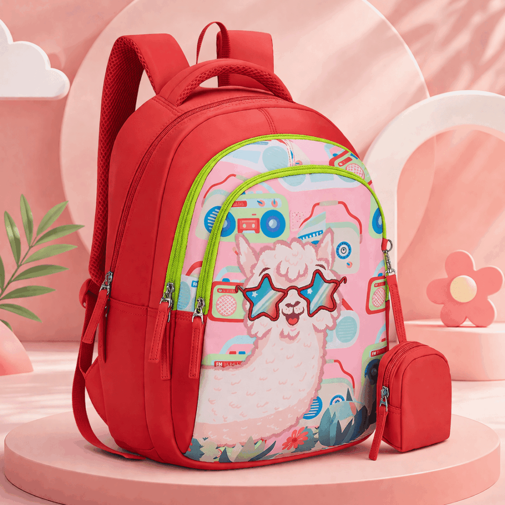 Genie Lama Drama School Bag for Kids - Coral - Bhandari Stationers