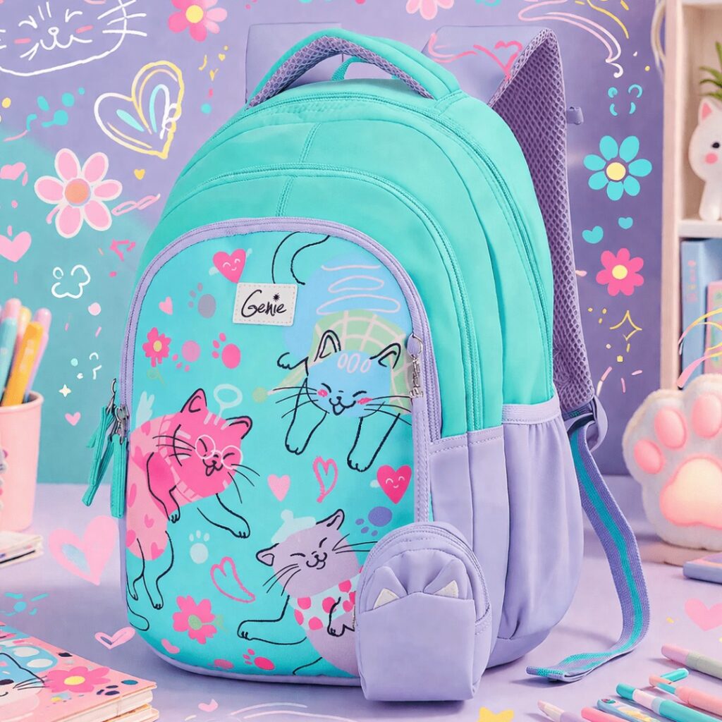 Genie Purrfect School Bag for Kids - Teal - Bhandari Stationers