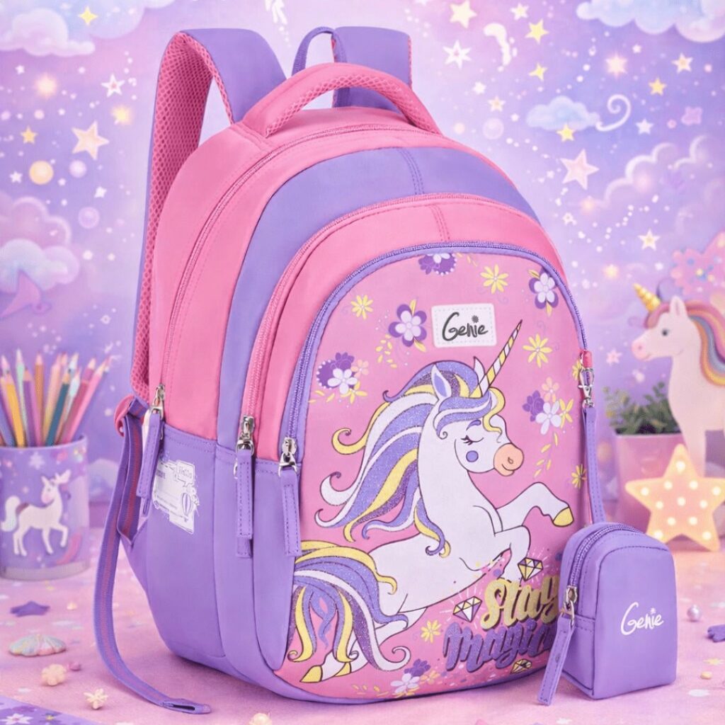 Genie Twinkle Corn School Bag for Kids - Pink - Bhandari Stationers