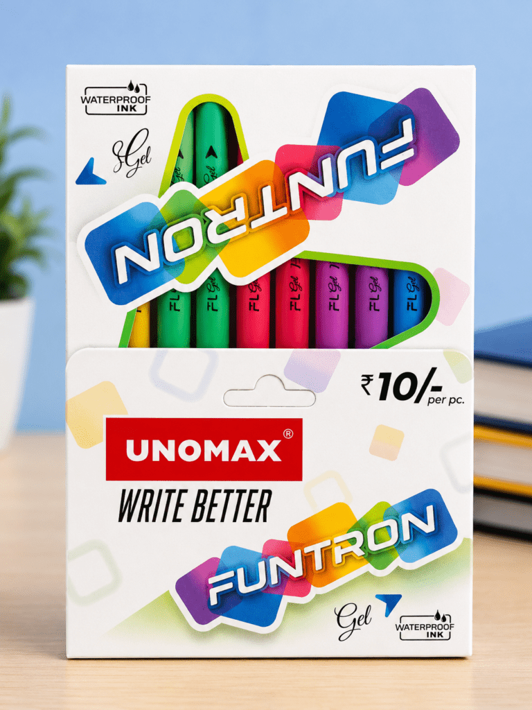 Unomax Funtron Gel Pen Write Better Wate Proof Ink 10 Unit Per Pack - Bhandari Stationers