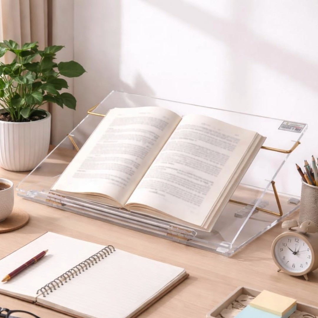 Premium Transparent Adjustable Table Top with Golden Page Holder - Bhandari Stationers Kota Premium Transparent Adjustable Table Top with Golden Page Holder - Bhandari Stationers Kota
