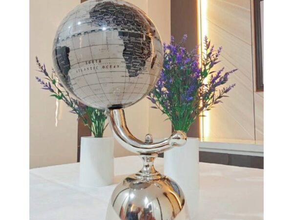 Premium Decorative Silver Globe Showpiece – Luxury World Map Table Decor - Bhandari Stationers Kota