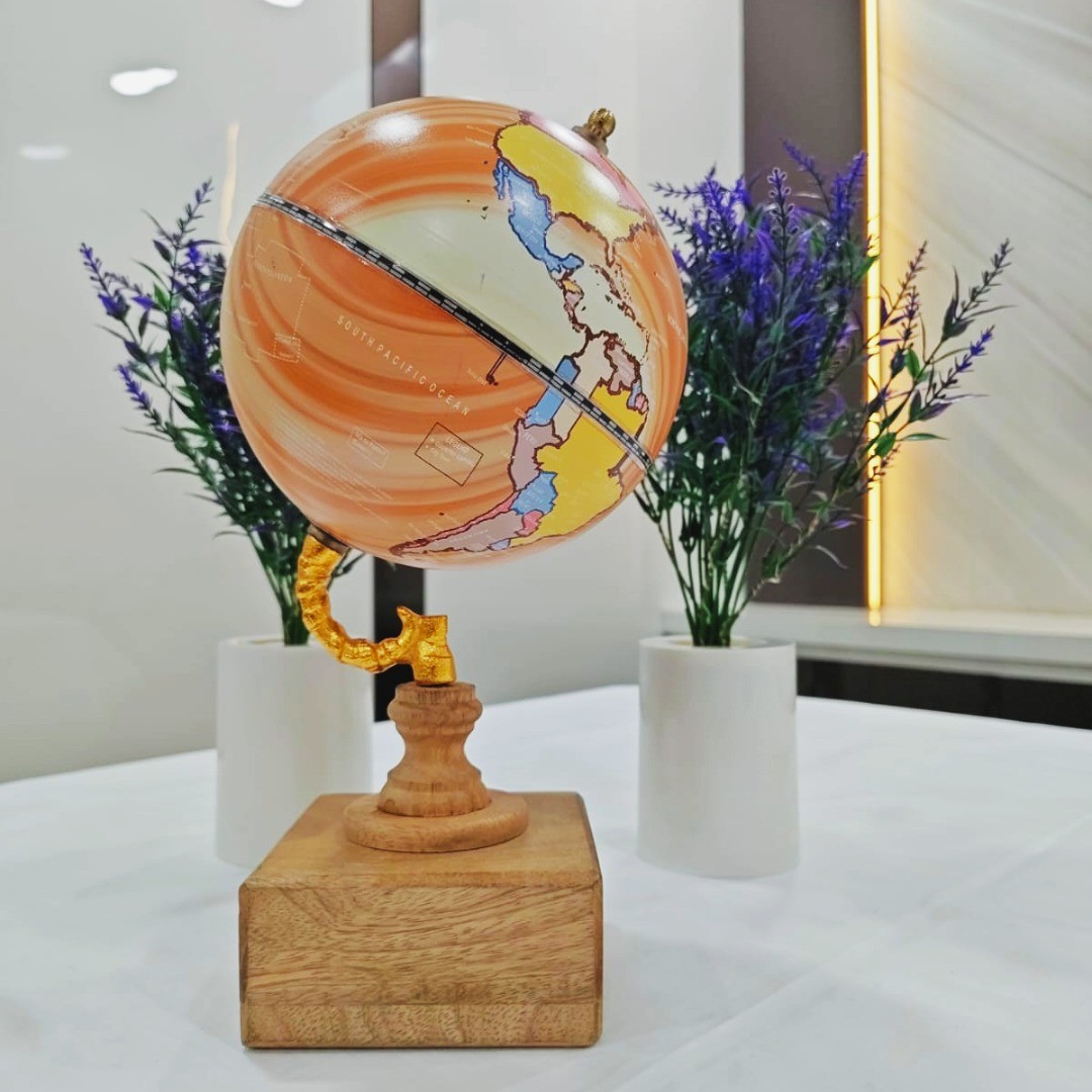 Premium Decorative Wooden Globe Showpiece – Luxury World Map Table Decor - Bhandari Stationers Kota Premium Decorative Wooden Globe Showpiece – Luxury World Map Table Decor - Bhandari Stationers Kota